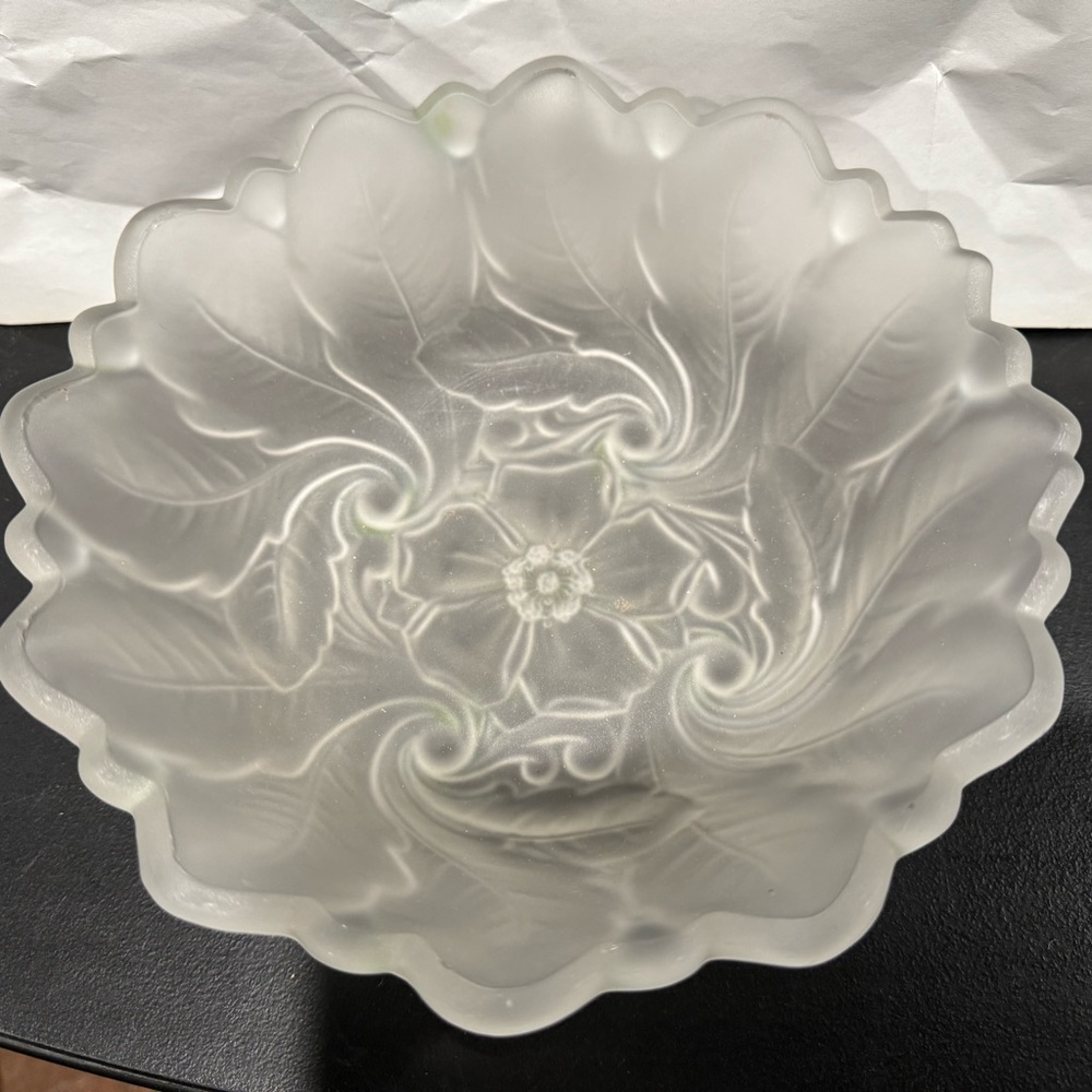 Indiana Glass Satin Etched “Wild Rose” Vintage Frosted Glass Serving Bowl 9 Inch